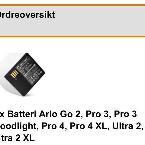 Batteri for Arlo Go 2, Pro 3, Pro 3 Floodlight, Pro 4.