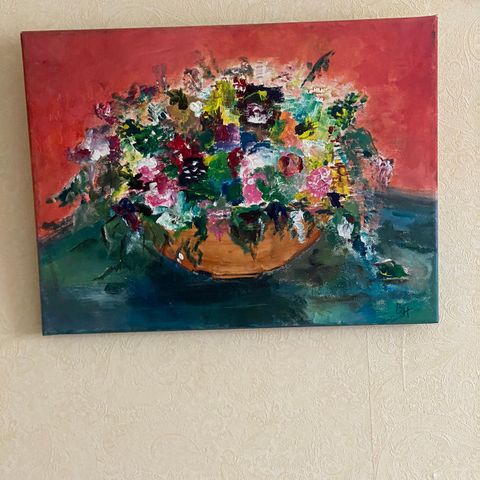 akryl, blomstermaleri, 40x30 cm