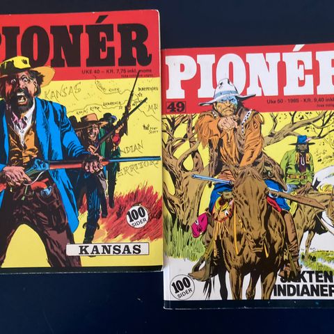 Pioner Pocket nr. 13 fra 1982 «Kansas» og nr. 49 fra 1985 «Jakten på indianerne»