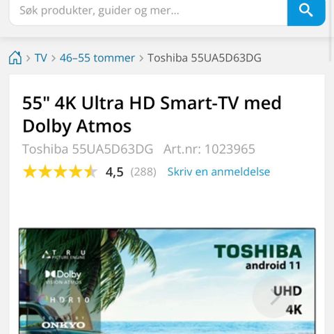 Toshiba 55UA5D63DG 55" 4K Ultra HD Smart-TV med Dolby Atmos