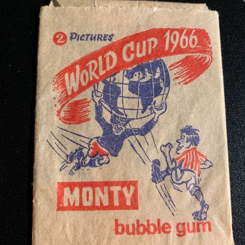 Monty Gum VM 1966 Tom pakke wrapper til fotballkort svært sjelden