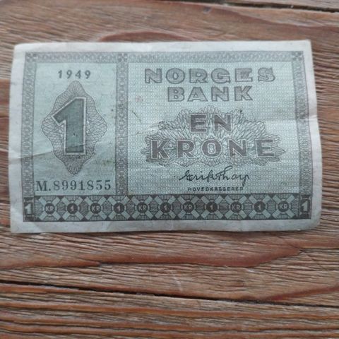 1 krones seddel fra 1949