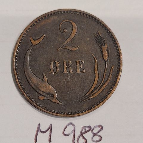 2 øre 1891 Danmark , mynt 988