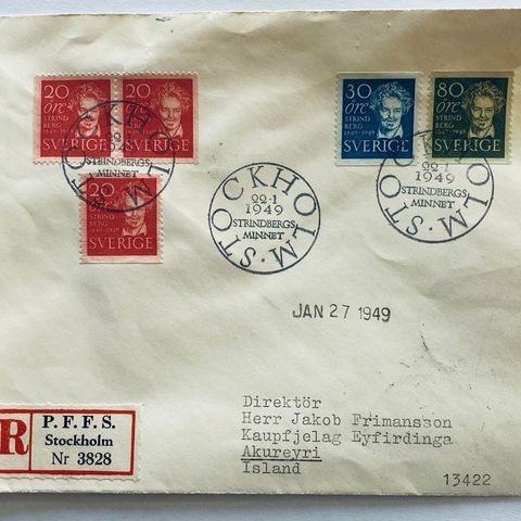 Sverige 1949 Strindberg FDC 1 stk AFA 352, 352 og 354. 2 stk  AFA 352 Cv