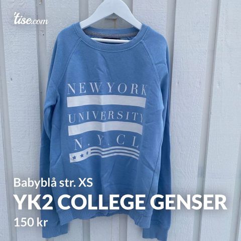 Yk2 College Genser Babyblå Str. XS