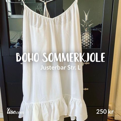 Boho Sommerkjole Justerbar Hvit Blonder Str. L