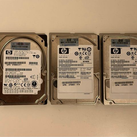 3 stk 148GB 2.5" HP SAS 10k harddisker selges samlet