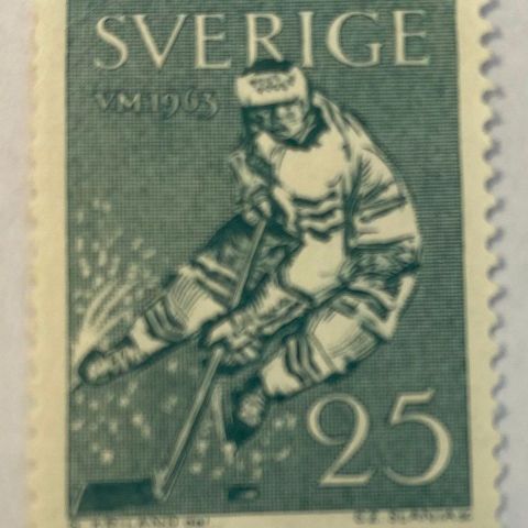 Sverige 1963 VM i ishockey AFA 508 Takket 12 3/4 på 3 sider Postfrisk