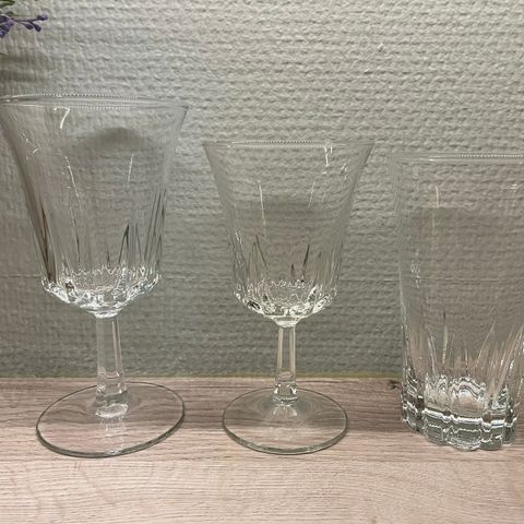 Vintage Cristal D'Arques Regency rødvin,hvitvin og longdrinkglass