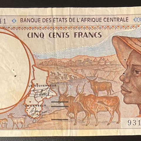 SENTRAL AFRIKANSKE STATER. L= GABON. 500 FRANC. 1993. P-401La.   F