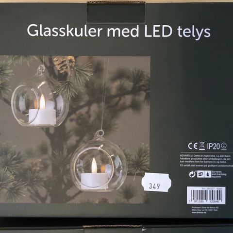 2 nye esker: 6 + 6 LUN led telys, hengende glasskuler m. fjernkontroll