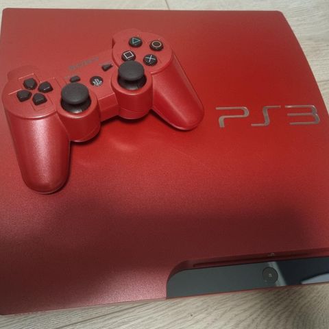 Playstation 3 Slim Scarlet Red Edition m/kontroller og 2.spill
