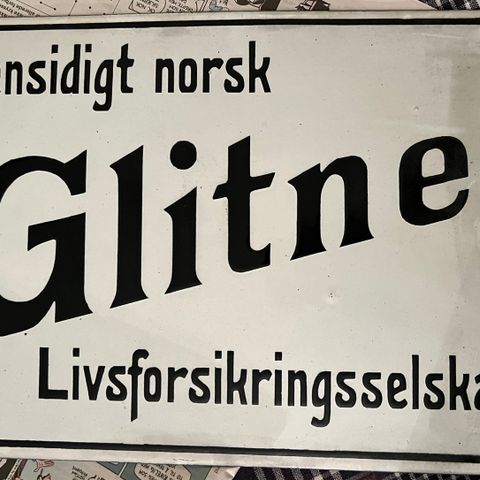 Antikk Skilt Glitne livsforsikringsselskap