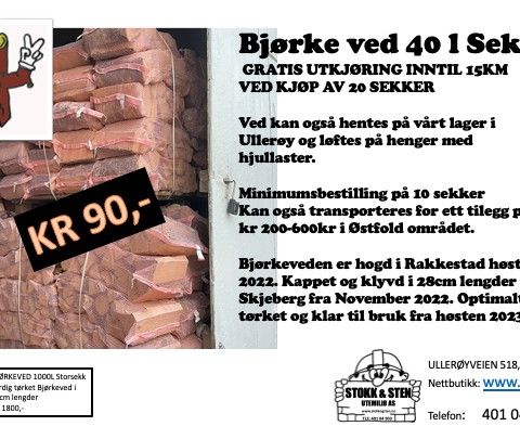 Ved Bjørk 40 l sekk