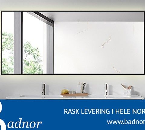 Badnor Saga baderomsspeil (180x80cm) m/lys og sort ramme