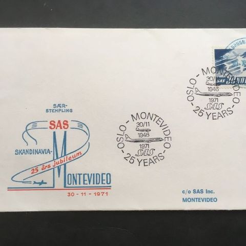 Norge 1971 SAS-filateli Oslo-Montevideo 25 Years 30. 11. 1971