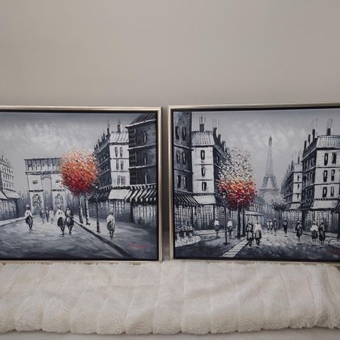 2 stk malerier med ramme Paris