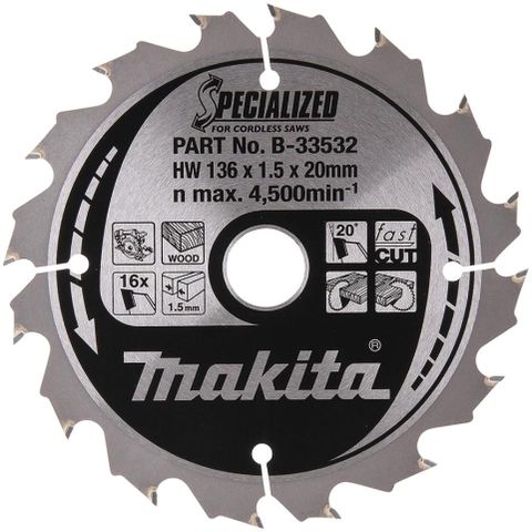 Makita B-33532 136mm x 20mm 16T