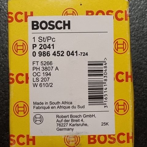 BOSCH Oljefilter Mitsubishi, Nissan, Fiat og Mazda, Honda, Kia, Opel++++