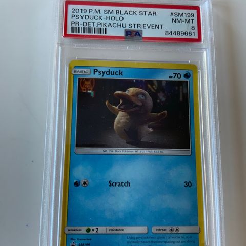 Pokemon Psyduck holo black star promo sm199 detective Pikachu PSA 8