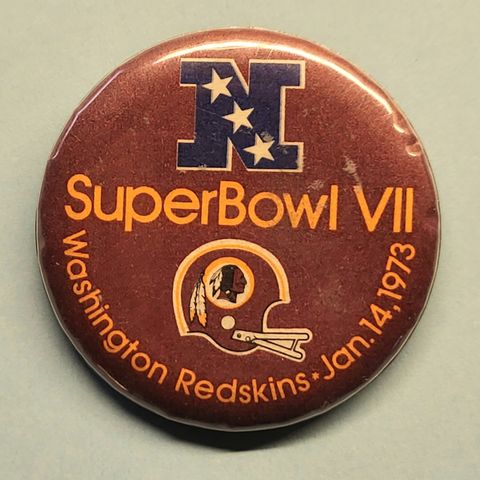 VINTAGE button, SuperBowl VII, Washington Redskins-Jan. 14, 1973