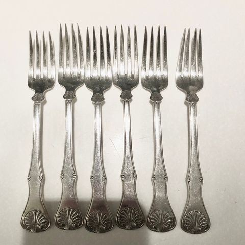 Perlemusling 6 stk gafler i sølvplett 20 g