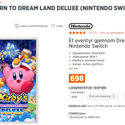 Selger alle 3 populære Kirby spillene til Switch for 500 kr pr stk.