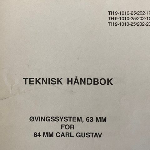 TEKNISK HÅNDBOK ØVINGSSYSTEM 63 MM 84 MM CARL GUSTAV