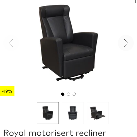 Royal motorisert recliner. Godstol i skinn, elektrisk