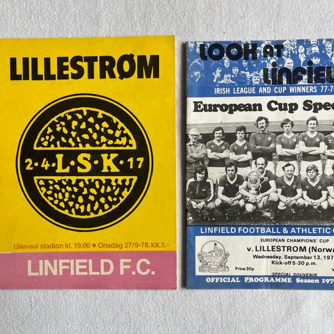 Lillestrøm - Linfield Europacup 1978 Program fra begge kampene