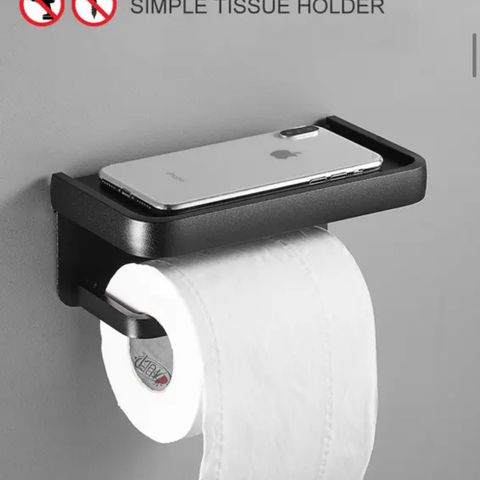 Toalettrull-holder i svart aluminium - ingen skruer