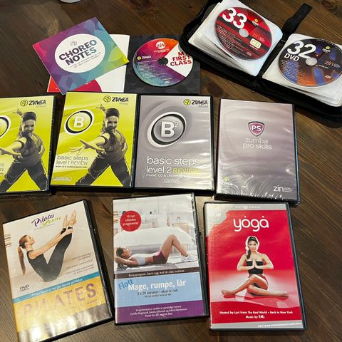 Zumba, pilates, yoga, mage rumpe & lår (dvd og cd).