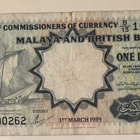 MALAYA OG BRITISK BORNEO. 1 DOLLAR. 1959. P-8a.  F