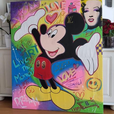 Original stort akrylmaleri "one of a kind" Mickey Mouse