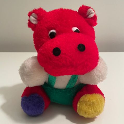 Vintage Bamse Hippo Rød, grønn, blå, hvit og gul