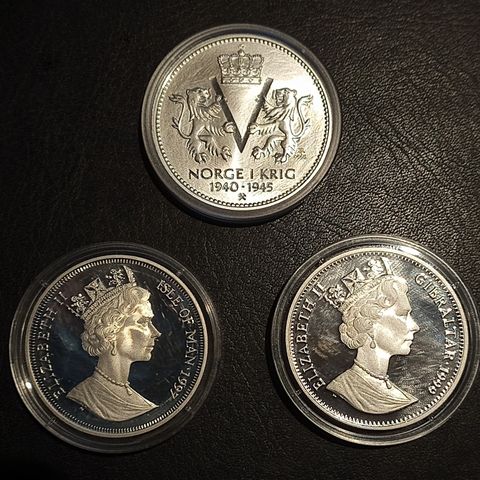 6 stk Crown sølvmynter, 20$ double Eagle, Europa sølvmynter