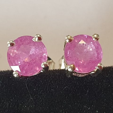 Hot Pink Rosa Safir Sapphire Sølv 925 Silver Earrings Øredobber 1.5ct