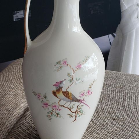 Gammel vase med fuglemotiv fra Porsgrund Porselen