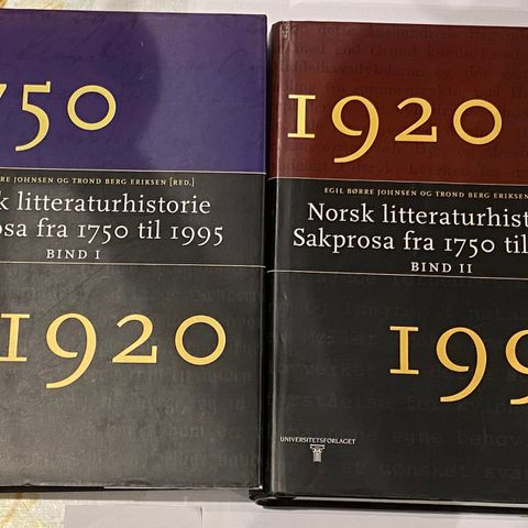 Johnsen og Eriksen Norsk litteraturhistorie Sakprosa fra 1750 til 1995 Bind 1-2