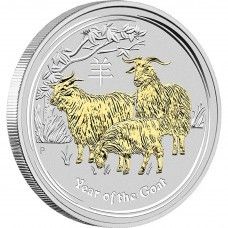 AUSTRALIAN LUNAR SERIES II 2015 YEAR OF THE GOAT 1OZ SØLV GILDED EDITION