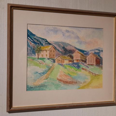 Ove Holm Bjørkhaug (Bergen, 1911-1988),"Fjellgård", akvarell