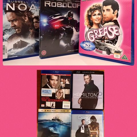 Noah, Robocop , Grease Blu-ray 🔥Alt som ny!