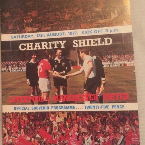 Manchester United mot Liverpool Charity Shield 1977 fotballprogram