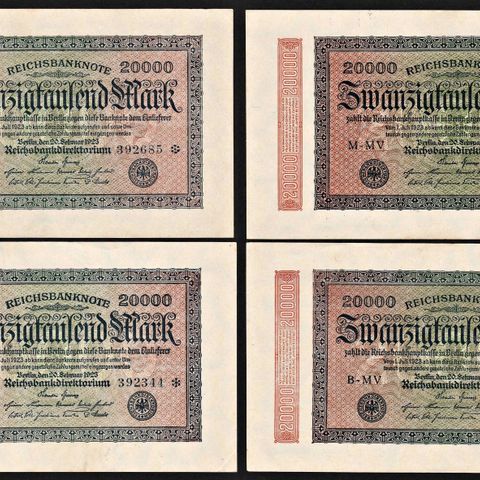 Gamle tyske sedler 20000 Mark 1923