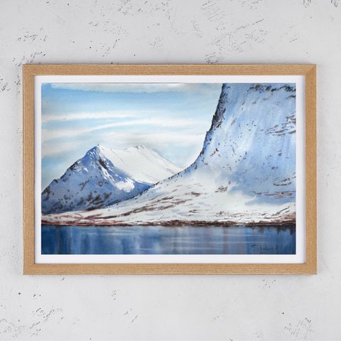 Norsk natur og fjell, "Måsvasstind" , akvarellmaleri