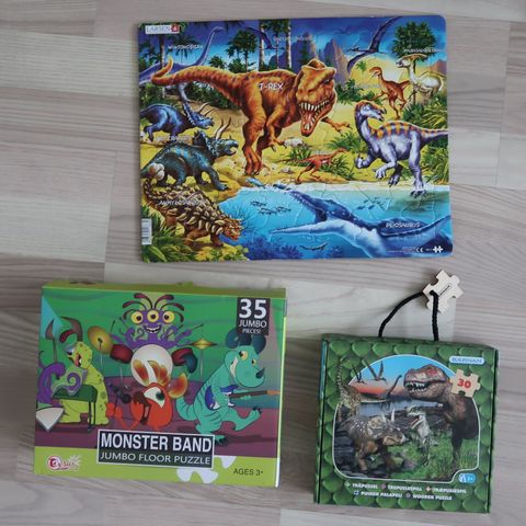 3 dinosaur puslespill (3-6 år)