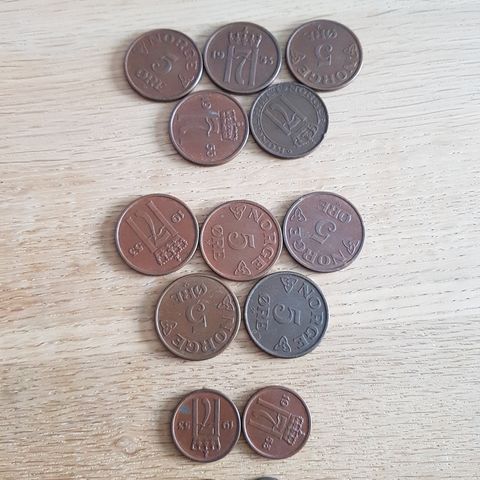 14 stk. norske mynter 1953