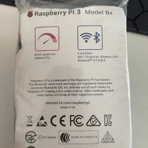 Raspberry Pi 3 Model B+, helt ny!