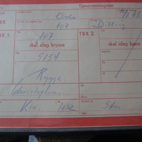 NSB Tjenestetelegram 1968 Dilling stasjon