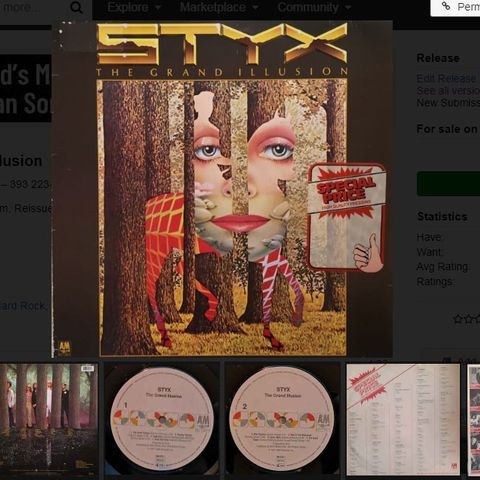 LP-plate. Styx, The Grand Illusion. Amerikansk, Pop.Rock-Proglite 1977